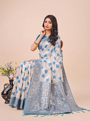 Elegant Linen Cotton Saree with Zari Woven Border and Pallu - Soft Lightweight Saree for Daily, Festive & Office Wear
