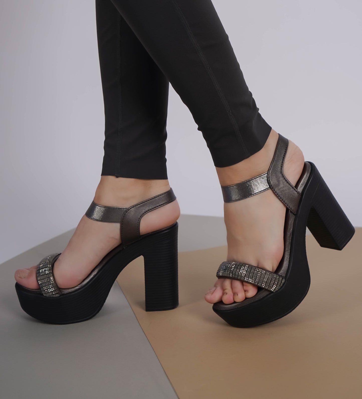 Shezone-Casual Fashion Sandals 4 Inches Block Ankle Loop Round Toe Heels