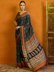 Women's Satin Printed Designer Saree With Blouse Piece