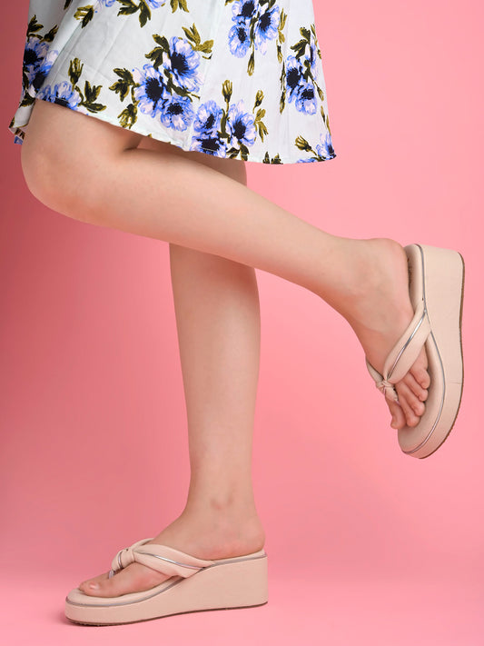 حذاء Shoetopia ذو كعب عالٍ بلون بيج سادة للنساء والفتيات
