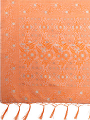 Banarasi Cotton Saree with Floral Zari Work and Traditional Pallu - Elegant Ethnic Wear for Festivals & Ceremonies