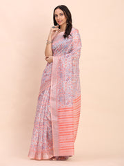 Rust Cotton Cotton Saree with Tribal Floral Print | Bold Ethnic Design | Lightweight Casual & Festive Saree for Women