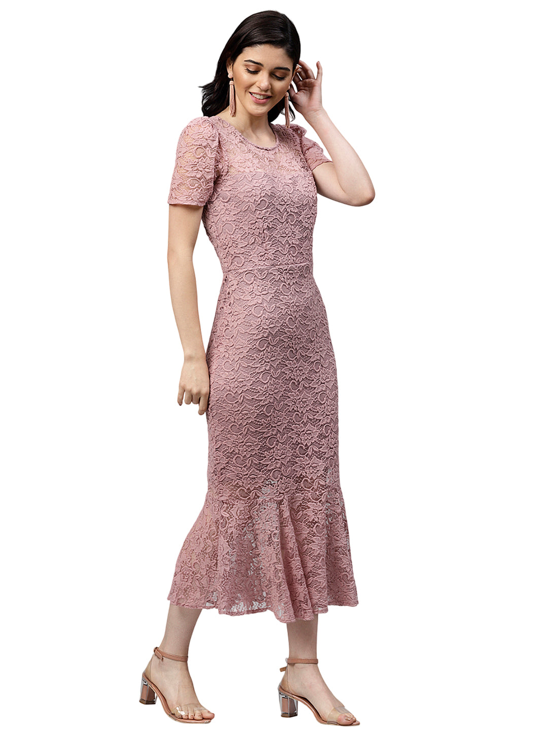 Mauve Self Design Sheath Dress