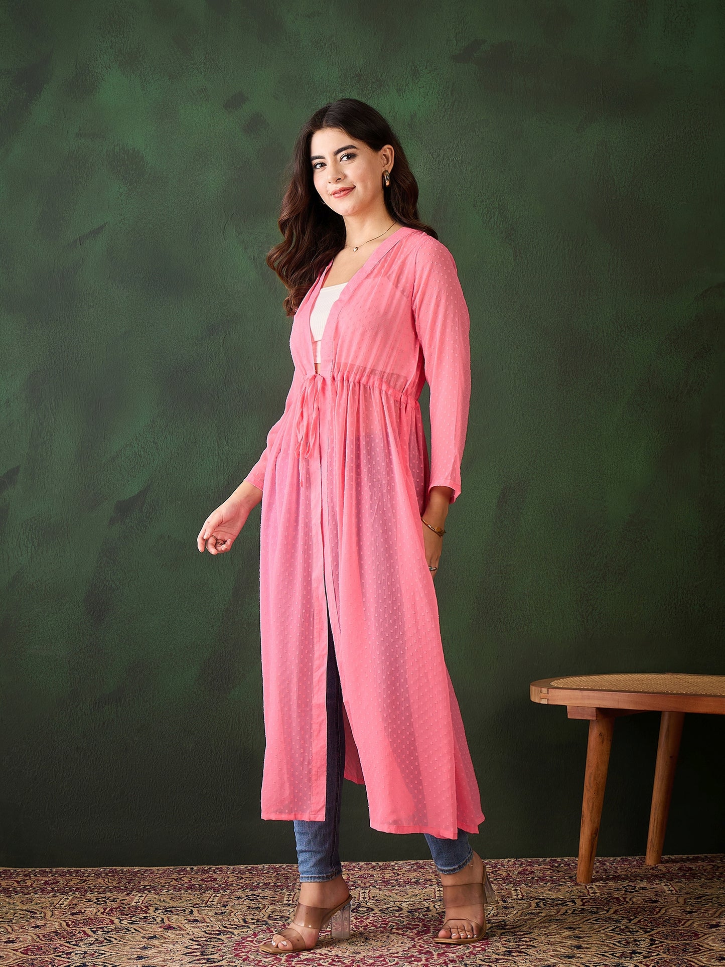 Women's Sloral Self Printed Chisson Longline Shrug