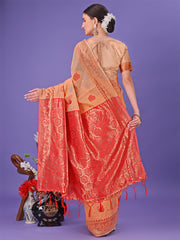 Light Pink Woven Zari Traditional Linen Cotton Saree with Rich Pallu & Unstitched Blouse – Festive & Wedding Wear Saree