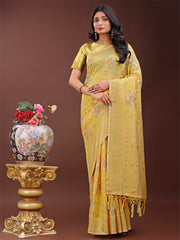 Elegant Orange Linen Cotton Saree with Floral Weave & Soft Gold Pallu – Graceful Choice for Casual, Office & Festive Looks