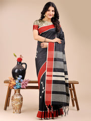 Elegant Cream Cotton Saree – Timeless Charm with Floral Detailing