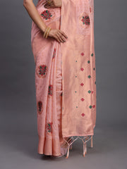 Elegant Linen Cotton Saree with Woven Pallu, Big Butta Work & Tassels - Office & Festive Wear