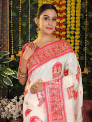 Traditional Red Art Silk Temple Border Festive Wedding Wear Saree