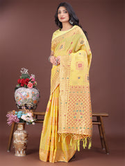Elegant Sky Blue Linen Saree with Intricate Woven Patterns – Lightweight Grace for Everyday and Festive Moments