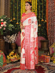 Traditional Red Art Silk Temple Border Festive Wedding Wear Saree