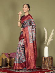 Majestic Red & Teal Silk Saree with Rich Woven Pallu – A Regal Touch for Special Moments
