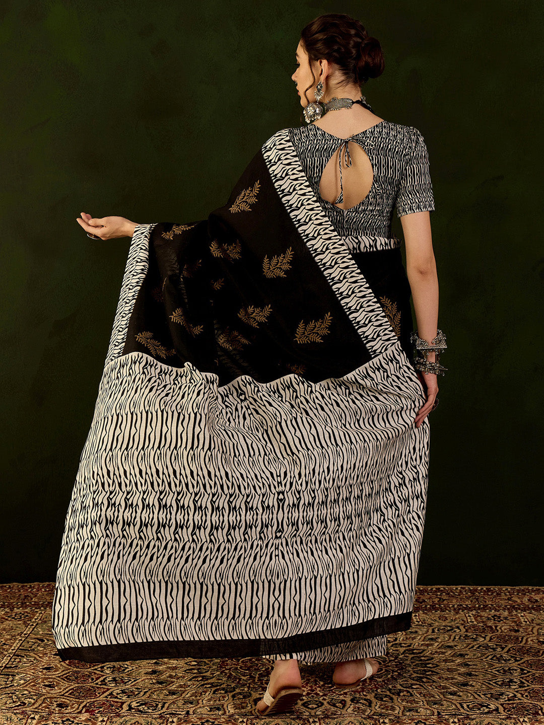 Women's Bhagalpuri Silk Black Printed Designer Saree With Blouse Piece