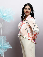 Women Abstract Printed Shirt Collar Top