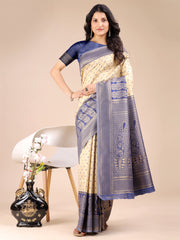 Graceful Cream and Green Silk Saree – Traditional Elegance with Royal Charm