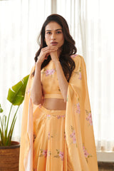 Jasmine Yellow Cape Sleeved Top & Skirt Set