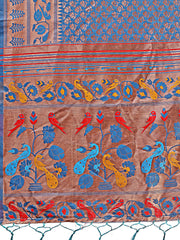 Vibrant Copper & Blue Banarasi Silk Saree with Colorful Pallu – Perfect Blend of Tradition and Festive Elegance