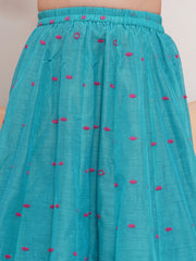 Girls Sea Green & Pink Embroidered Choli, Ready to Wear Lehenga with Dupatta