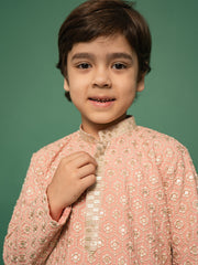 Boys' Peach Kurta And Pyjama Set