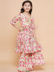 Placement Print Three-Fourth Sleeves Knee length Silk Kurta With Sharara - Cream
