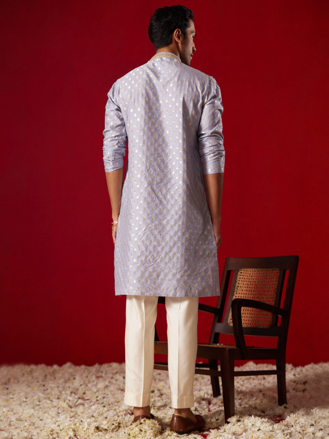 Vastramay - Men's Aqua Silk Blend Kurta Only