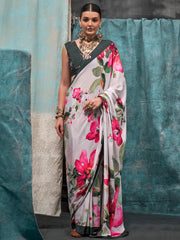 Women's Crepe Printed Designer Saree With Blouse Piece