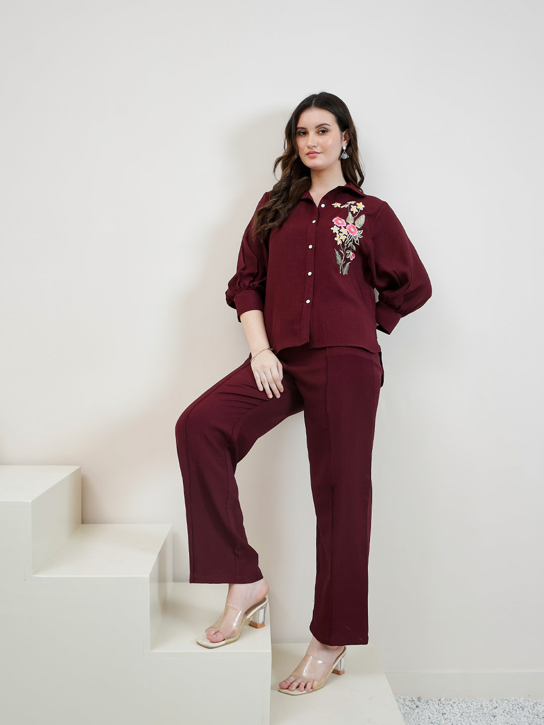 Embroidered Linen Shirt With Trousers