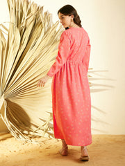 Women's Pink Printed Longline Shrug