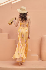 Jasmine Yellow Tiered Fit Satin Maxi Dress