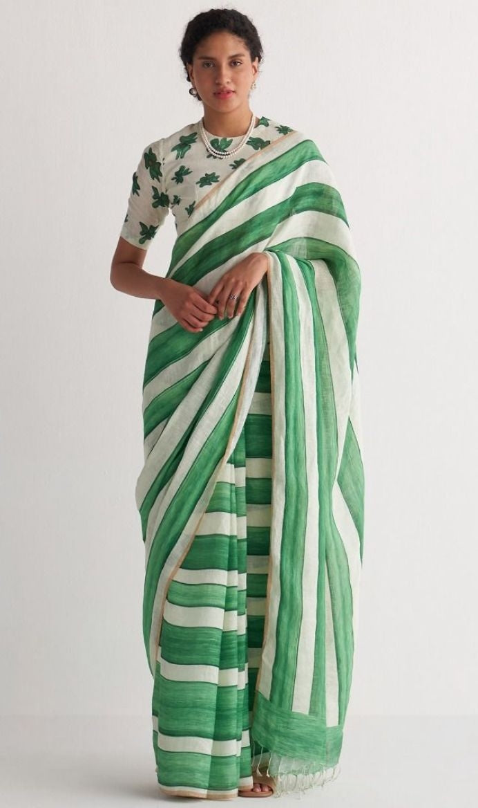 Soft-Linen-saree-with-stylish-prints-greenstroke