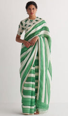 Soft-Linen-saree-with-stylish-prints-greenstroke