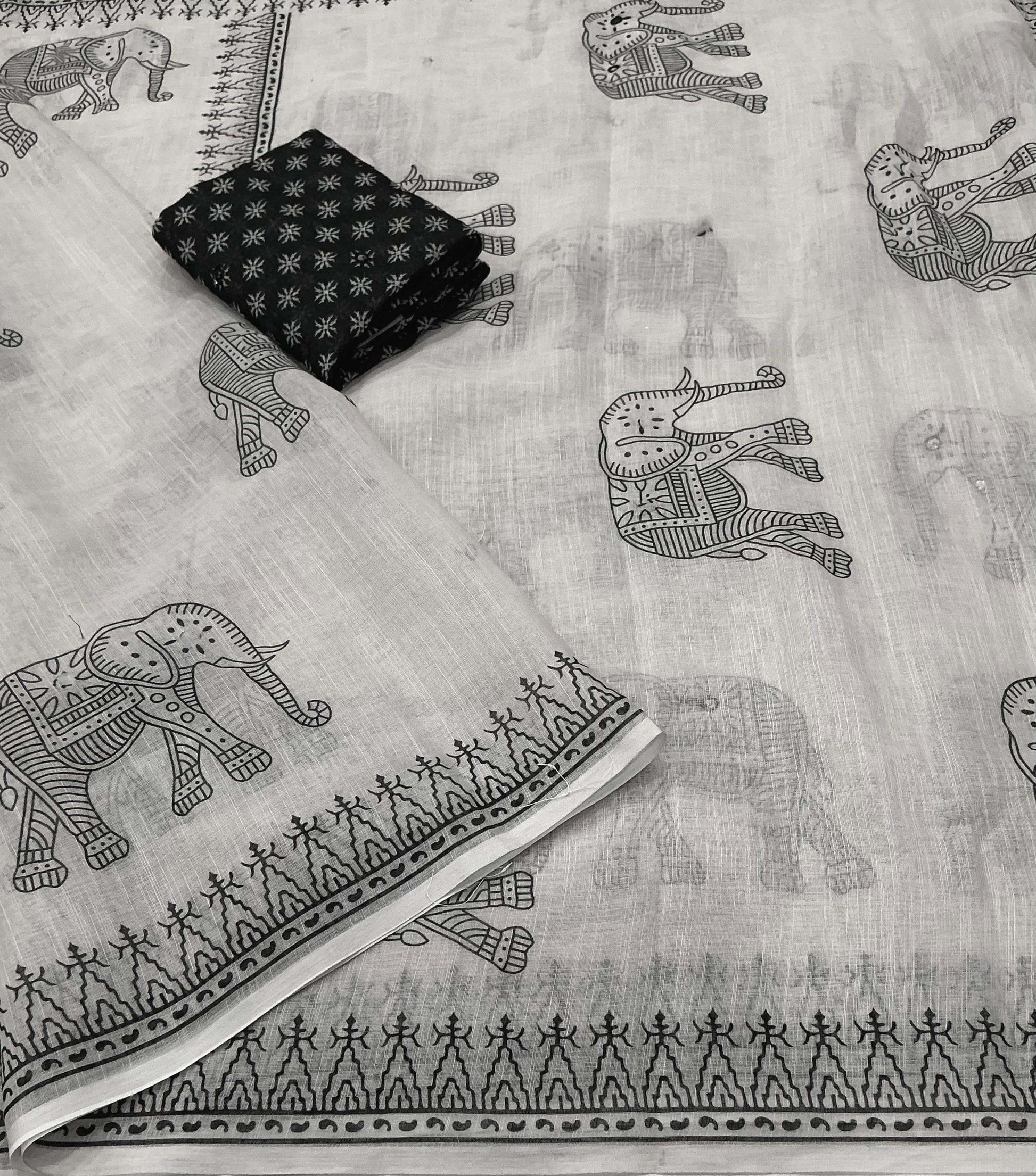 Soft linen saree with shaded style prints.