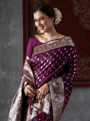 Women's Silk Blend Purple WovenDesign DesignerSaree With Blouse Piece