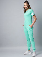 Women's Pink Striped Cotton Tracksuit Set