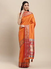 Ethnic Navy Blue Party Wear Saree with Rich Pallu and Contrast Red Zari Border