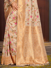Graceful Yellow Banarasi Silk Saree with Golden Zari Woven Border & Floral Jaal – Wedding & Festive Wear