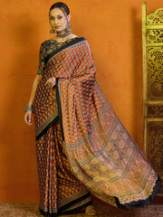 Women's Satin Printed Designer Saree With Blouse Piece