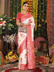 Traditional Red Art Silk Temple Border Festive Wedding Wear Saree