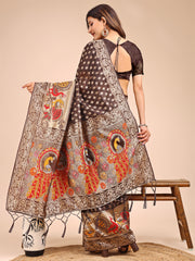 Majestic Linen Cotton Saree with Royal Peacock Pallu - A Celebration of Heritage and Grace