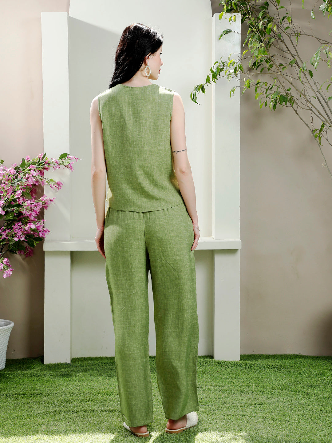 Embroidered V-Neck Waistcoat With Trousers Co-Ords