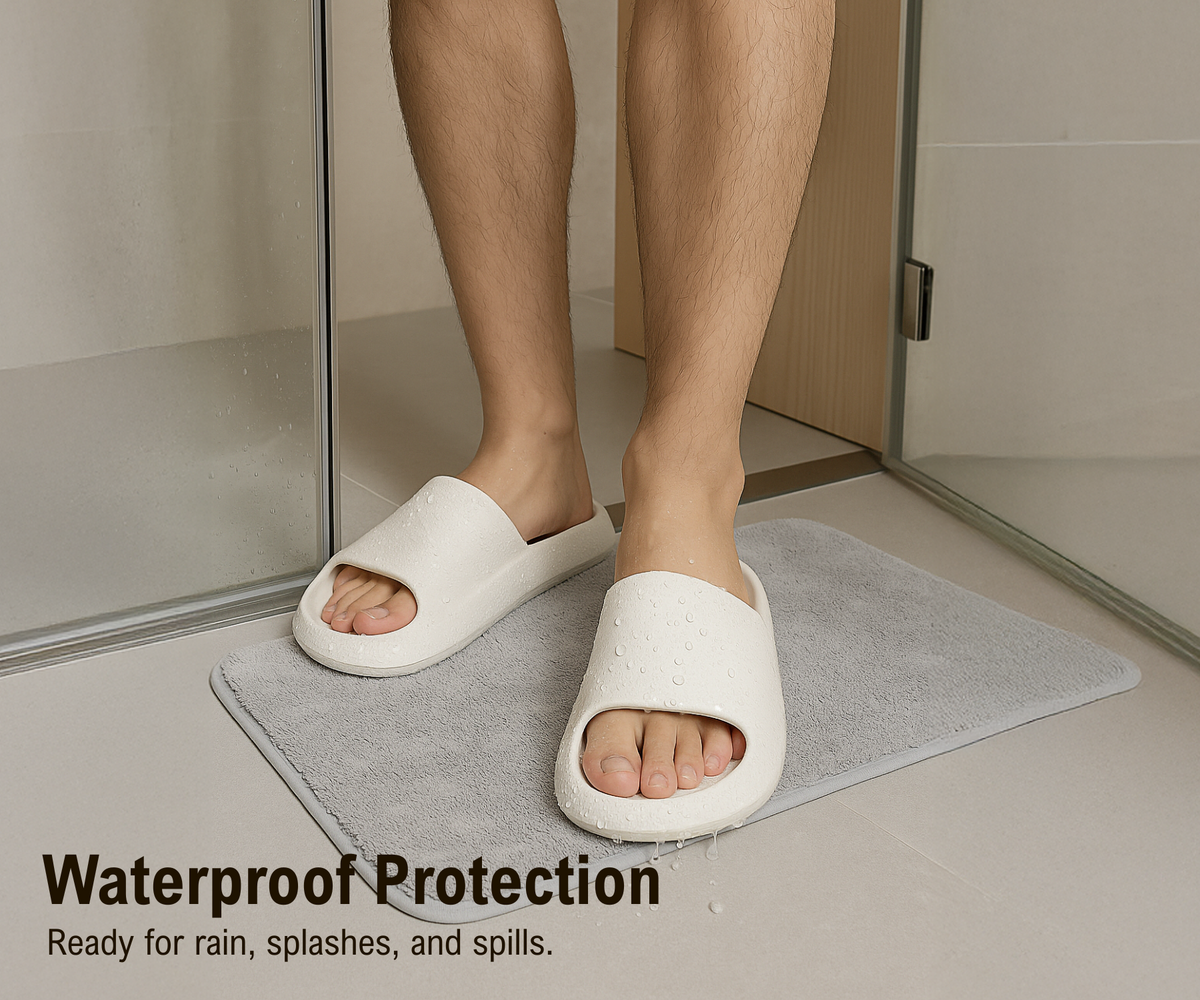 CloudFoam Pillow Slippers for Men Non Slip Quick Drying Shower Slides Bathroom Sandals  HA8201 White