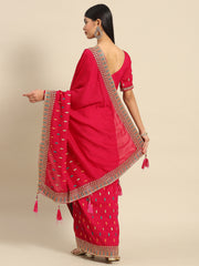 MITERA Women's Silk Blend Pink Embellished DesignerSaree With Blouse Piece