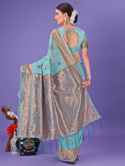 Light Pink Woven Zari Traditional Linen Cotton Saree with Rich Pallu & Unstitched Blouse – Festive & Wedding Wear Saree