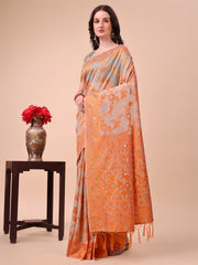 Banarasi Cotton Saree with Floral Zari Work and Traditional Pallu - Elegant Ethnic Wear for Festivals & Ceremonies