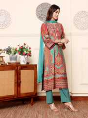Women Turquish Ethnic Printed  Zari & Gota Lace Detailed Kurta With Solid Trouser & Dupatta