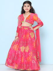 Girls Pink Multi Digital Printededed Ready to wear Lehenga & Choli with Dupatta