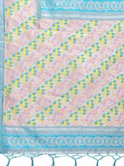 Radiant Sky Blue Silk Saree with Pink & Blue Floral Pattern – Perfect for Weddings & Festive Glamour