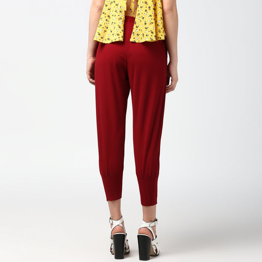 Women's Maroon elasticated waistband and hemline stylised Pants