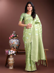 Elegant Sea Green Cotton Saree for Women – Soft Lightweight Saree with Zari Woven Butta & Tassel Border