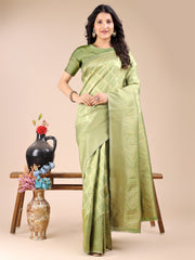 Elegant Grey and Gold Silk Saree – Graceful Artistry with Contemporary Charm